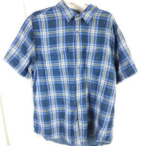 Carbon 2 Cobalt Mens Large Blue Plaid Geometric Shaped Button Up Shirt